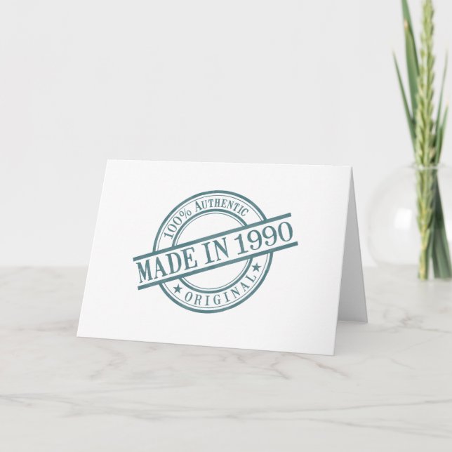 Made in 1990 Round Rubber Stamp Logo Birth Year Card (Front)