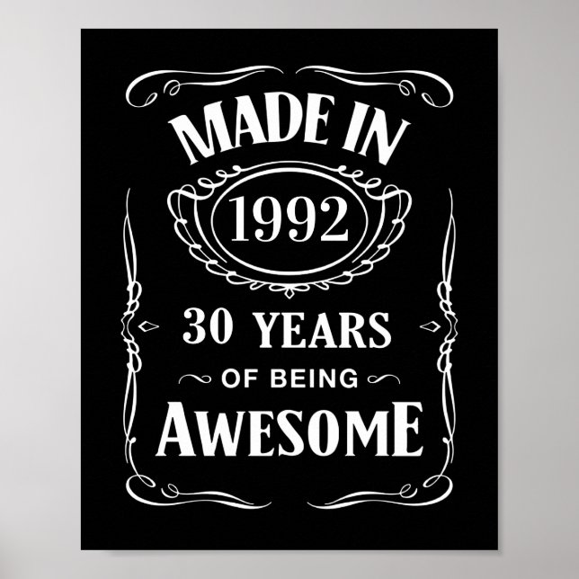 Made in 1992 30 years of being awesome 2022 bday poster (Front)