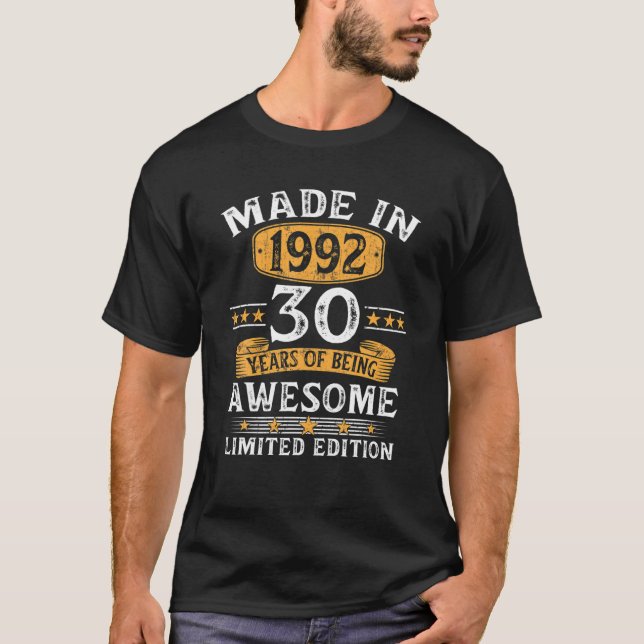 Made In 1992 30 Years Old Gifts 30Th Birthday Gift T-Shirt (Front)