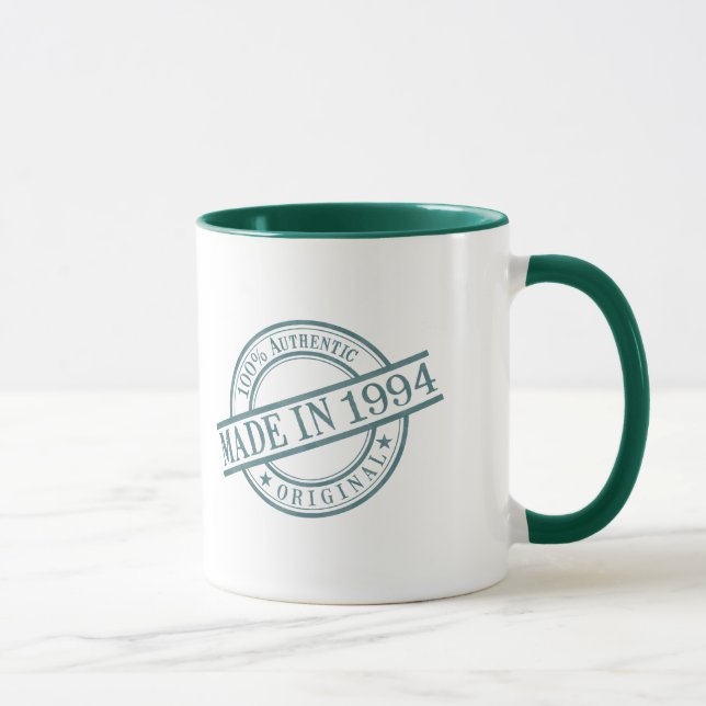 Made in 1994 Birth Year Green Round Rubber Stamp Mug (Right)