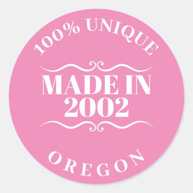 Made in 2002 classic round sticker (Front)