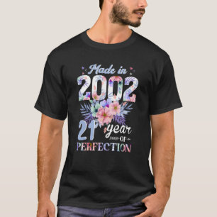 Made In 2002 Floral 21 Years Old 21st Birthday For T-Shirt