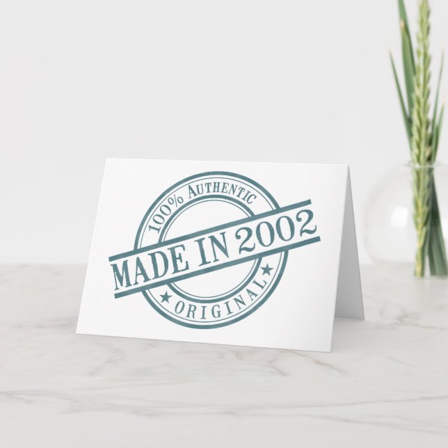 Made in 2002 Round Rubber Stamp Logo Birth Year Card (Front)