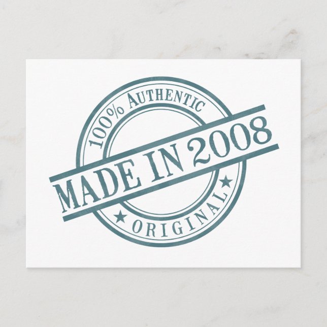 Made in 2008 Birth Year Round Rubber Stamp Logo Postcard (Front)