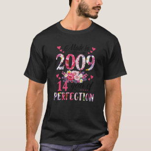 Made In 2009 Floral 14 Year Old 14th Birthday Wom T-Shirt