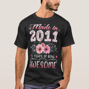 Made In 2011 Floral 11th Birthday 11 Years Of Bein T-Shirt