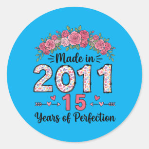 Made In 2011 Floral 15th Birthday Gifts Women 15 Classic Round Sticker