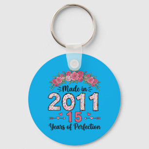 Made In 2011 Floral 15th Birthday Gifts Women 15 Key Ring