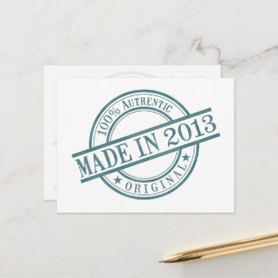 Made in 2013 Birth Year Round Rubber Stamp Logo Postcard