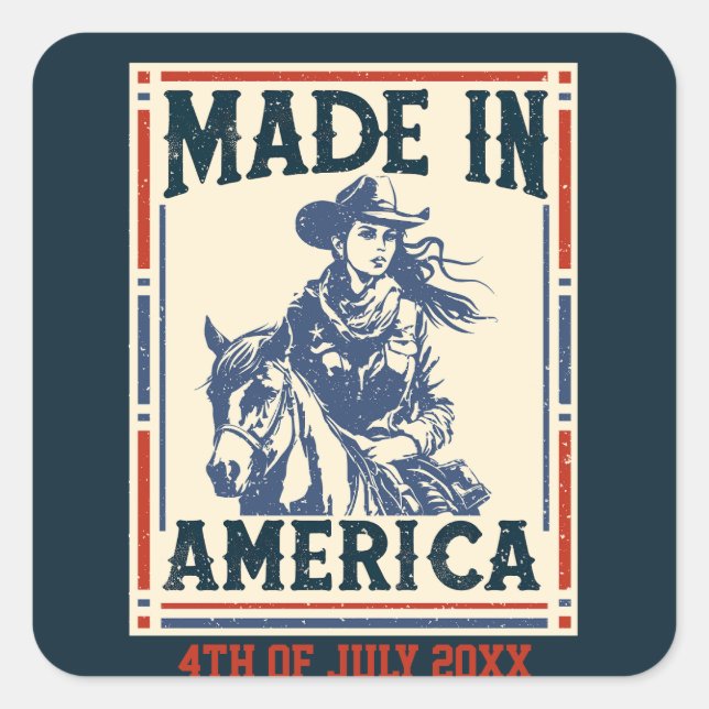 Made in America 4th of July Cowgirl Patriotic  Square Sticker (Front)
