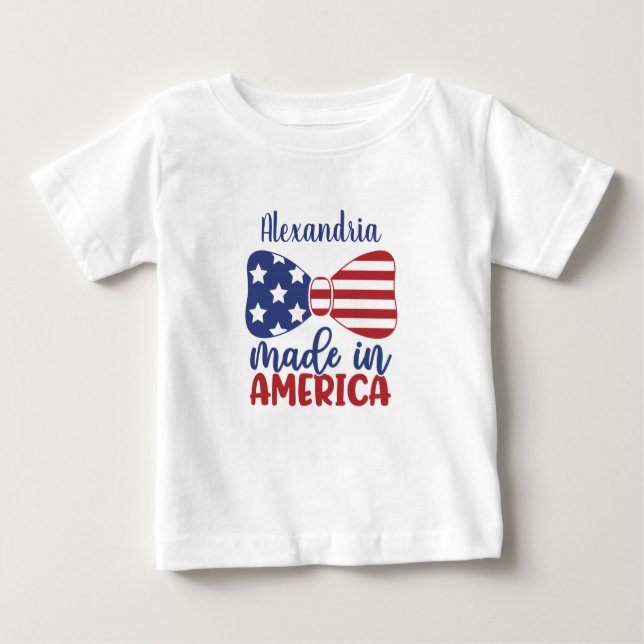 Made in America American Flag Bow Baby T-Shirt (Front)