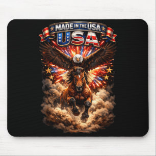 Made in America Bald Eagle Riding Horse Patriotic Mouse Pad