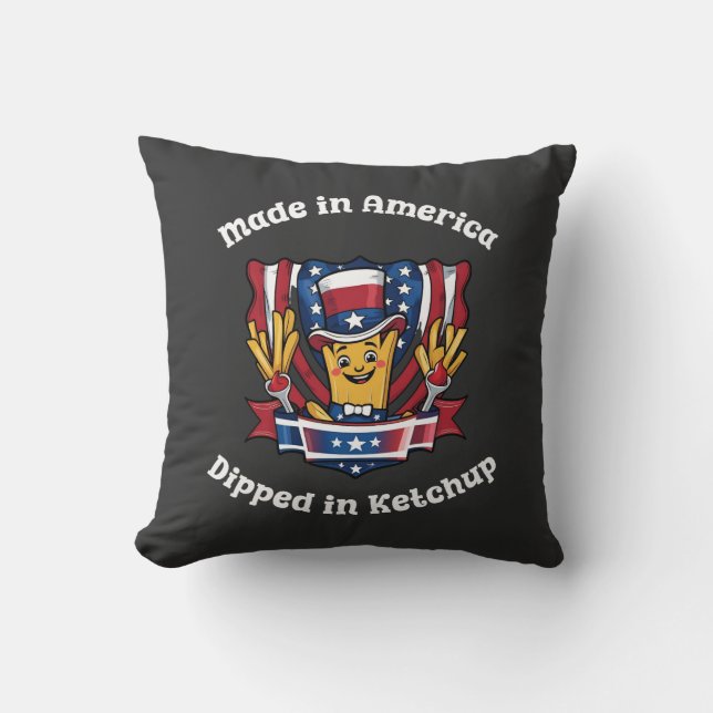 Made in America Dipped in Ketchup Funny Patriot Cushion (Front)