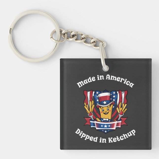 Made in America Dipped in Ketchup Funny Patriot Key Ring (Front)