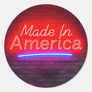Made In America Neon Sign On Brick Classic Round Sticker