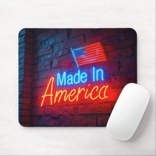 Made In America Neon Sign On Brick Mouse Pad