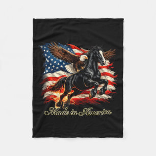 Made in America Western Horse Eagle Patriotic 4th Fleece Blanket