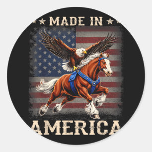 Made in america western horse eagle usa flag classic round sticker