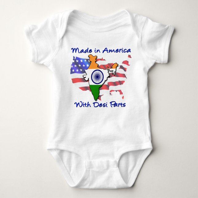 Made in America with Desi Parts Baby Bodysuit (Front)