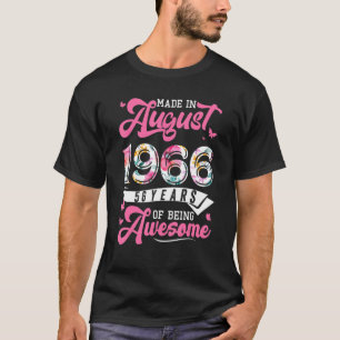 Made In August 1966 Floral 56 Year Old 56th Birthd T-Shirt