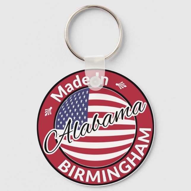 Made in Birmingham Alabama Stars and Stripes Flag Key Ring (Front)