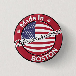 Made in Boston Massachusetts USA Flag 3 Cm Round Badge