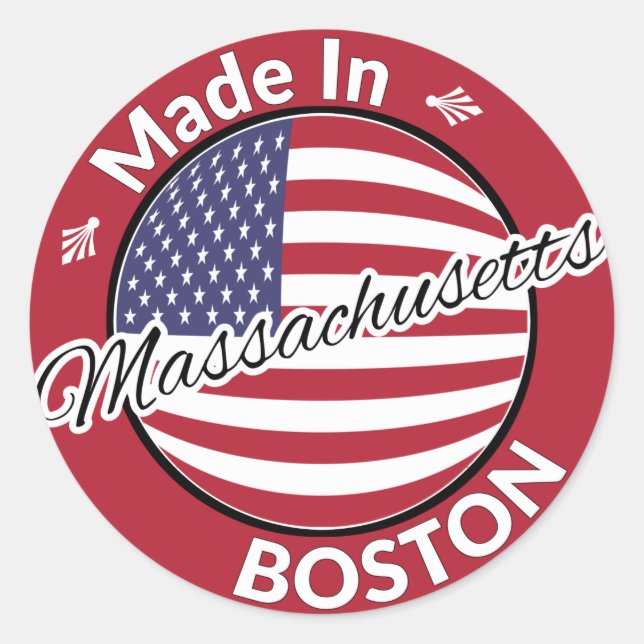 Made in Boston Massachusetts USA Flag Classic Round Sticker (Front)