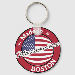 Made in Boston Massachusetts USA Flag Key Ring