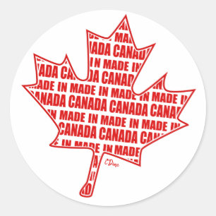 Made in Canada Red Maple Leaf Round Sticker