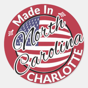 Made in Charlotte North Carolina USA Flag Classic Round Sticker