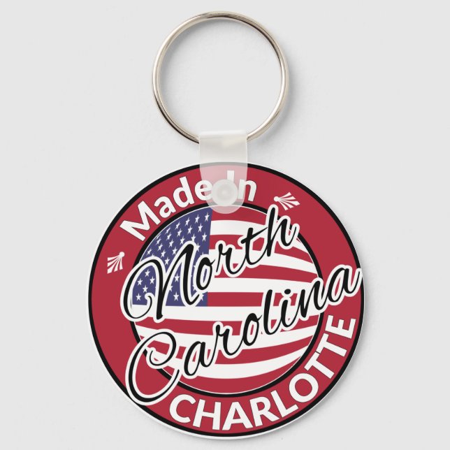Made in Charlotte North Carolina USA Flag Key Ring (Front)