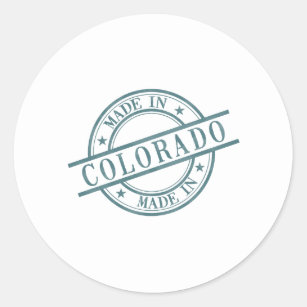 Made in Colorado Green Round Rubber Stamp Logo Classic Round Sticker