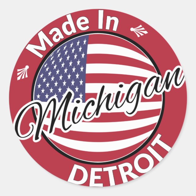 Made in Detroit Michigan USA Flag Classic Round Sticker (Front)