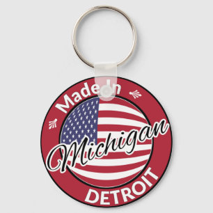 Made in Detroit Michigan USA Flag Key Ring