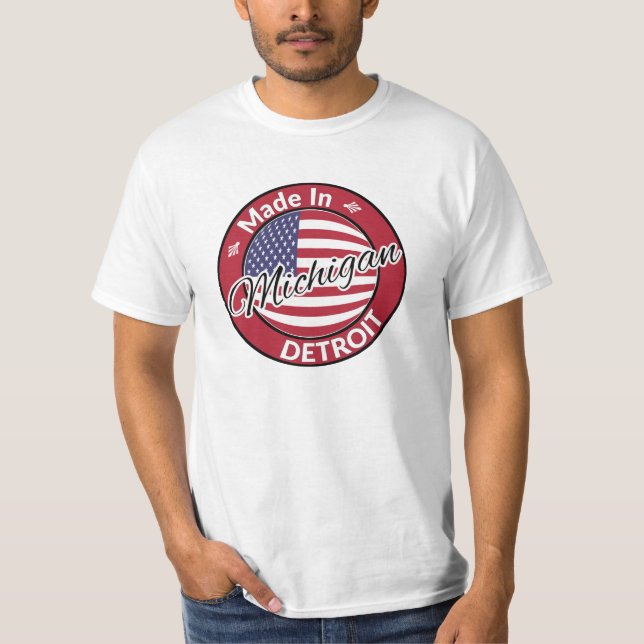 Made in Detroit Michigan USA Flag T-Shirt (Front)