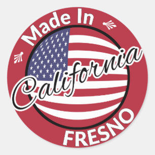 Made in Fresno California USA Stars Stripes Flag Classic Round Sticker