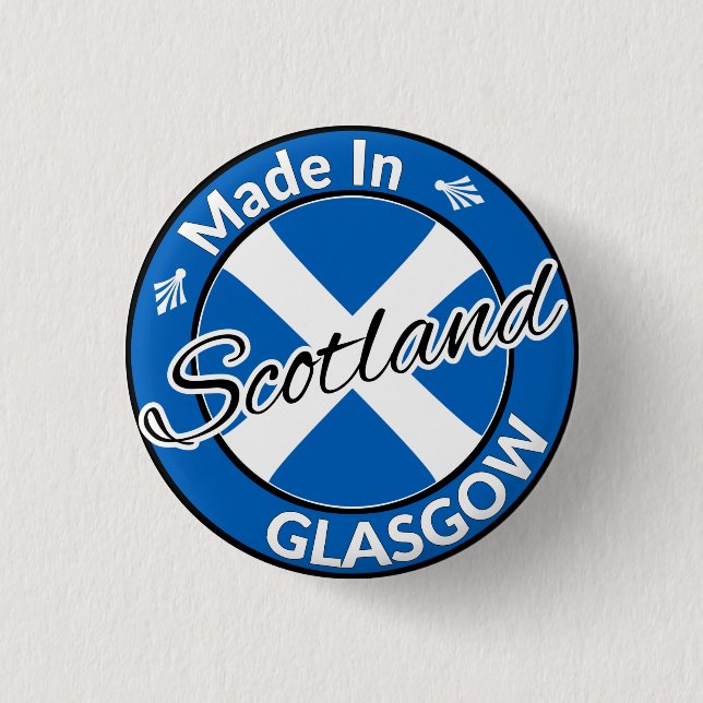 Made in Glasgow Scotland Saltire Flag 3 Cm Round Badge (Front)