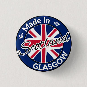 Made in Glasgow Scotland Union Jack Flag 3 Cm Round Badge