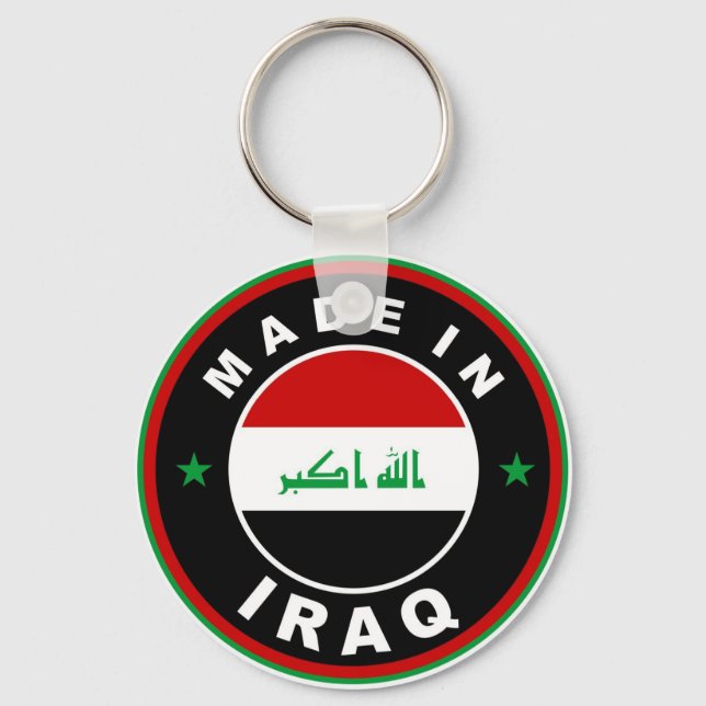 made in iraq country flag label round stamp key ring (Front)