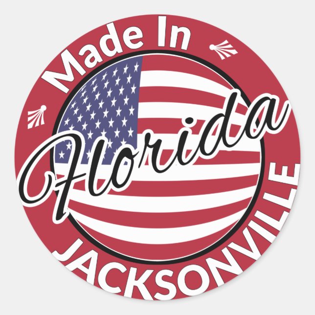 Made in Jacksonville Florida USA Flag Classic Round Sticker (Front)
