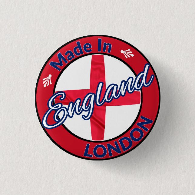 Made in London England St George Flag 3 Cm Round Badge (Front)
