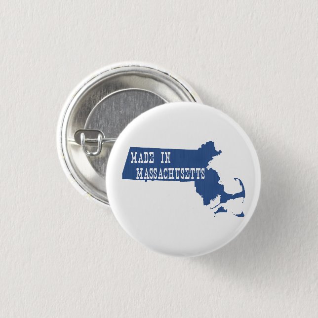Made In Massachusetts Shaped Blue White Text Font 3 Cm Round Badge (Front & Back)
