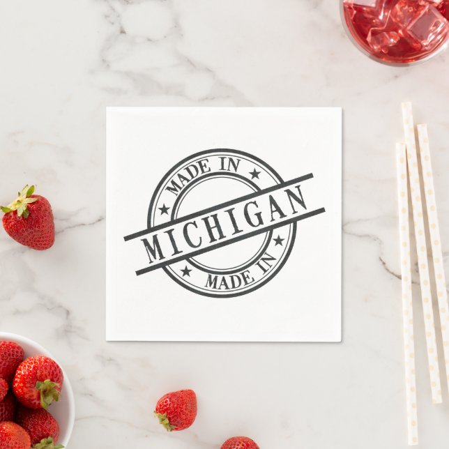 Made In Michigan Black Rubber Stamp Style Logo Napkin (Insitu)