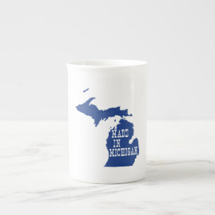 Made In Michigan Shaped State Michigander Blue Bone China Mug