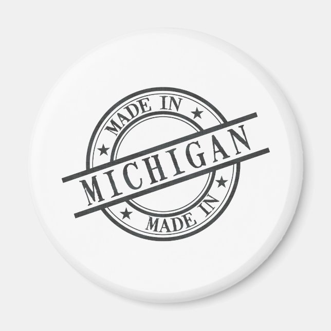 Made In Michigan Stamp Style Logo Symbol Black Magnet (Front)