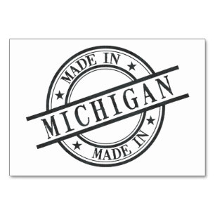 Made In Michigan Stamp Style Logo Symbol Black Table Number