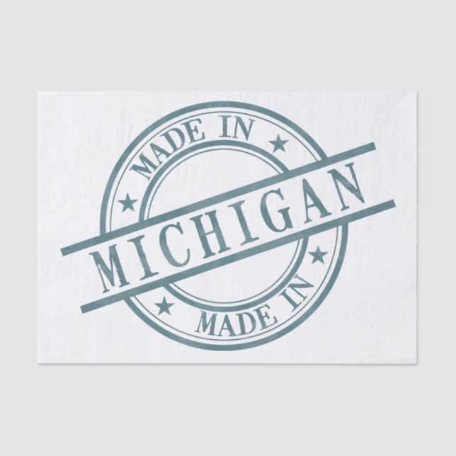 Made In Michigan Stamp Style Logo Symbol Green Tissue Paper (Front)