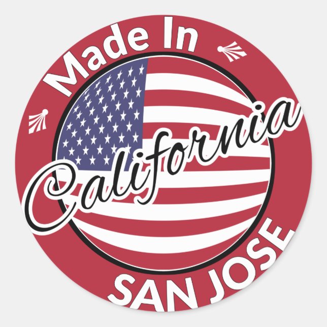 Made in San Jose California Stars Stripes Flag Classic Round Sticker (Front)
