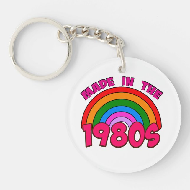 Made in the 1980s classic round sticker button key ring (Front)