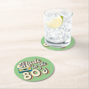 Made in the 80's Retro Wave Vintage Aesthetics Round Paper Coaster